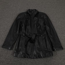 Vintage Jacqueline Ferrar Jacket Medium Black Lambskin Leather Belted Grunge 90s