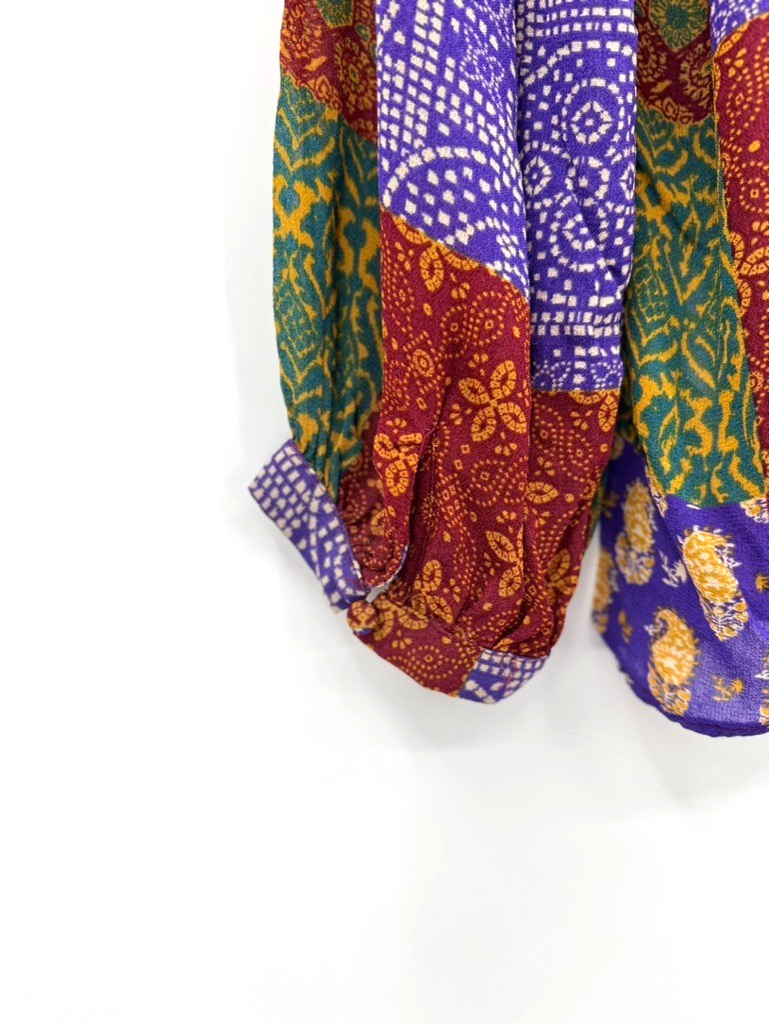 ZARA Top M Patchwork Button Front Blouse Multicol… - image 6