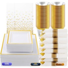 Goodluck 352 Pieces Gold Dinnerware Set 50 Guests Thanksgiving Square Plastic