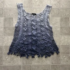 Kadence Boho Crochet Flower Top Ombré Blue Womens Small