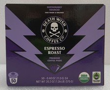50 Count DEATH WISH COFFEE Espresso Roast Single Serve Coffee Pods 03/21/2027