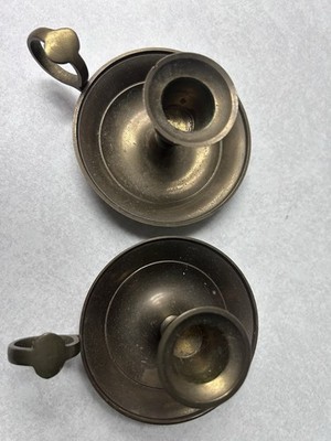 Vintage Solid Brass  Stick Candle Holder w Finger Loop Thumb Rest