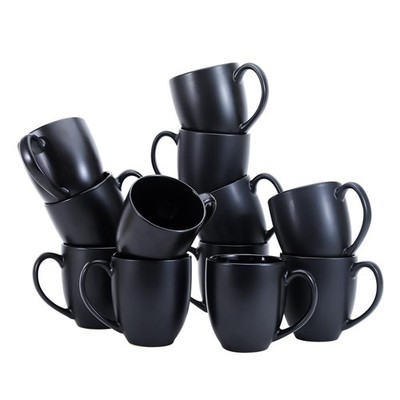 Retailer Basics 12-Pack Matte Black Ceramic Coffee Mug, 16 Ounces, Microwave