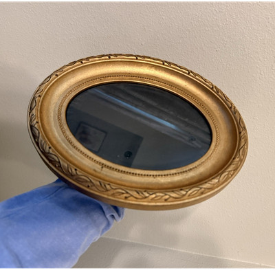 Burnes of Boston Oval Gold Accent Mirror Vintage Brass Finish Wall or Stand
