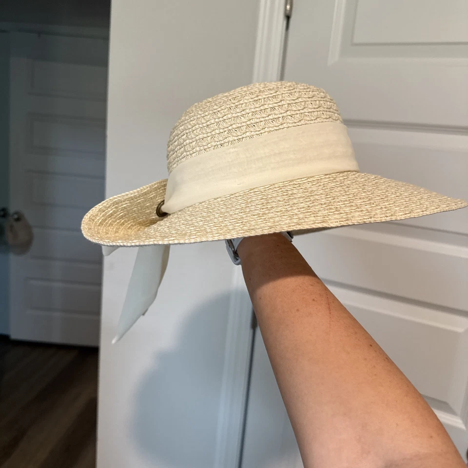 Sombrero Nine West Ala Ancha Sol Paja Mujer Talla Única Blanco Cinta Lazo Verano Elegante Foto 3 de 4