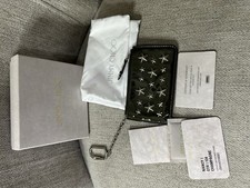 Jimmy Choo Star Studded Key Chain Champagne Leather Zip Card Holder Women's