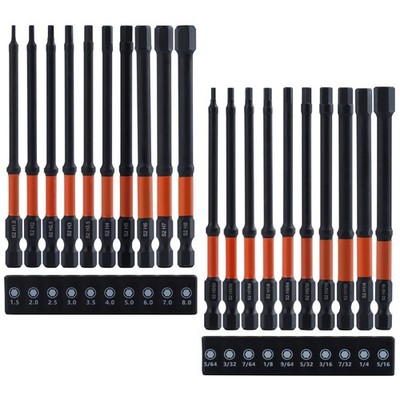 20PCS Impact Hex Head Allen Wrench Drill Bit Set Metric & SAE 1/4'' Hex-Shank ...