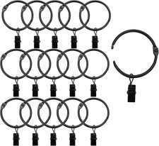 16 Pack Openable Curtain Rings with Clips, Black Shower Curtain Hooks Curtain