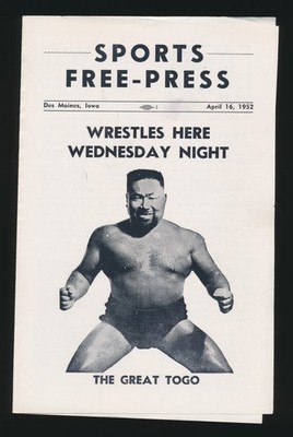 April 16, 1952 Sports Free Press Wrestling Program The Great Togo Des Moines IA