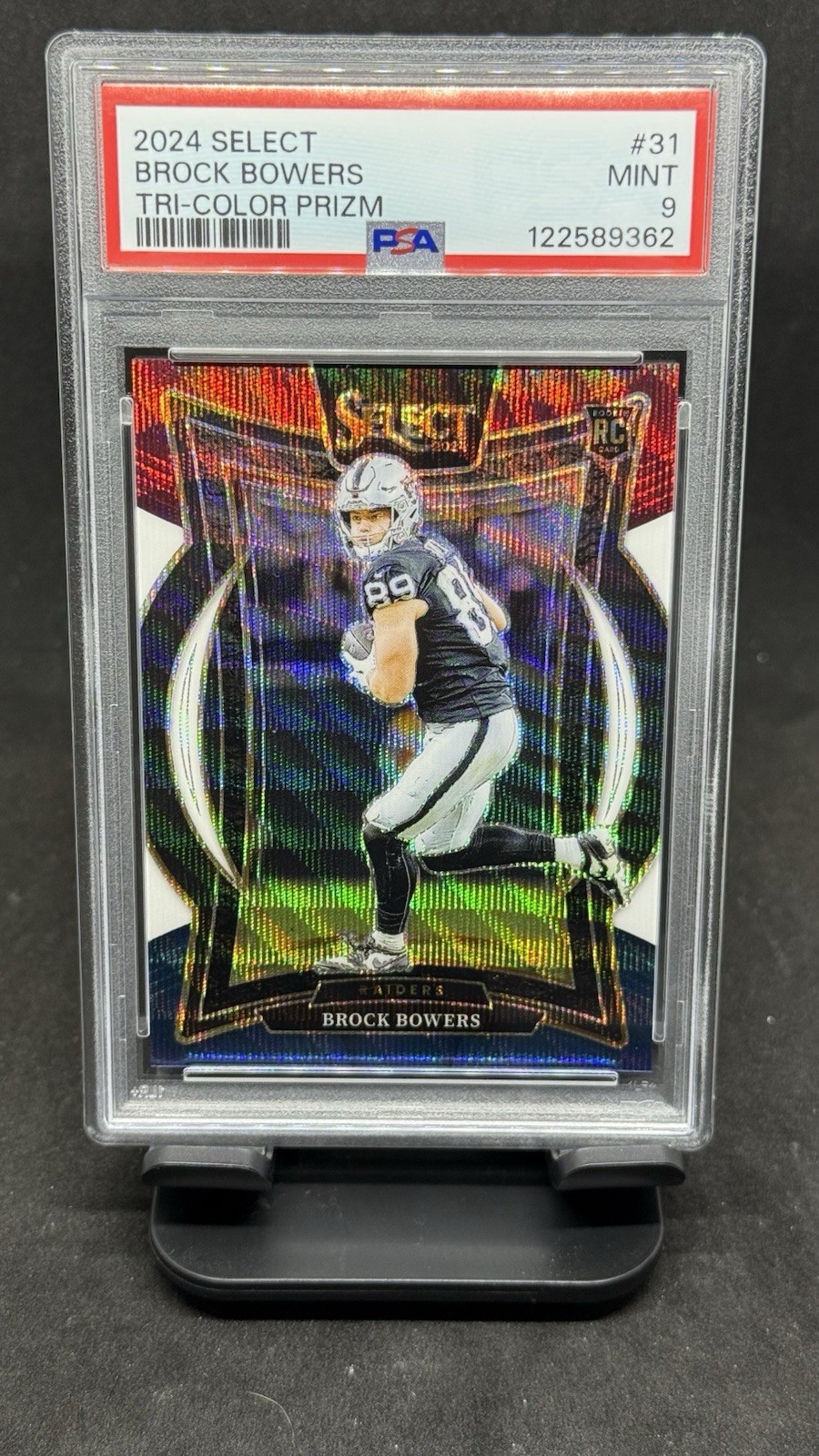 2024 Panini Select Brock Bowers Tri Color Prizm /299 RC Rookie #31 PSA 9