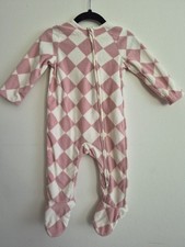 Tu (Sainsburys) Pink & White Harlequin Checkered Fleece Sleepsuit Size 6-9 Mnths