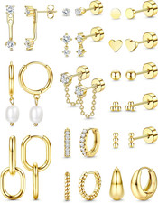 14K Gold Plated Earrings Women Hypoallergenic Cartilage Earrings Set for Multipl