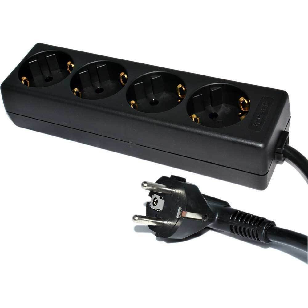 3m 4 Way Gang European 16 Amp Mains Extension Schuko Sockets Black [006073]