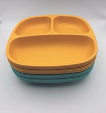 RePlay Plates Divided Toddler 4 Dishes Kid Recycled Yellow Blue Green, Excellent