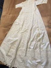 ANTIQUE BABY CHRISTENING GOWN CREAM COTTON HAND EMBROIDERY FANCY DRESS