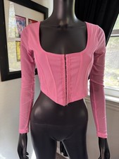 Forever 21 Women's Pink Mesh Corset-like Crop Top Hook Eye Closure Size S