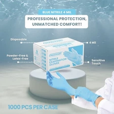 4 mil Nitrile Blue Exam/Medical Cleaning Gloves Powder Latex Free 1000 pcs