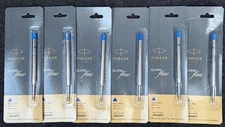 6 x Parker Ball Point Pen Refills Blue Ink Fine Nib Tip 0.8mm Genuine Jotter NEW