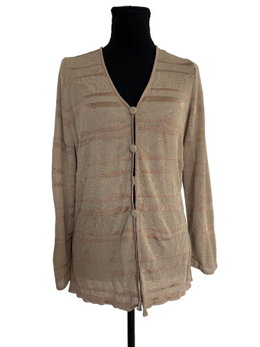 Giorgio Armani, Maglione Cardigan Vintage Giorgio Armani Beige Righe Metallizzate - Made in Italy