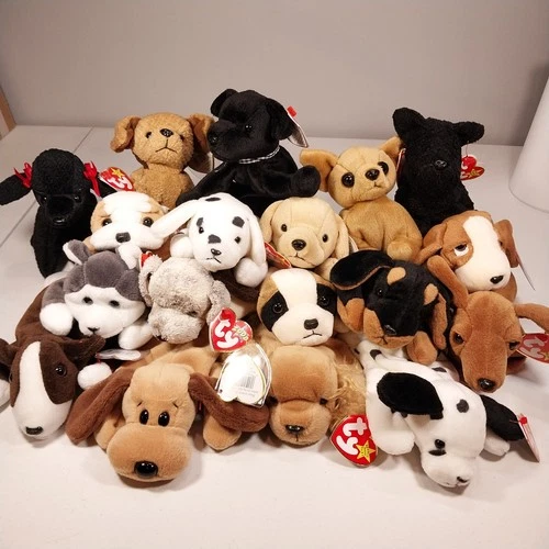 Lot of 18 Ty Beanie Babies - All Dogs / Puppies with Heart Tags - Vintage