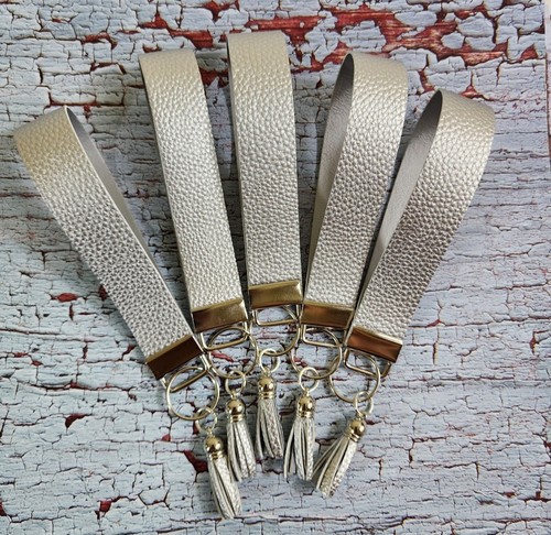 Pkg of 5 Metalic Silver Faux Leather Keychain/Wristlet