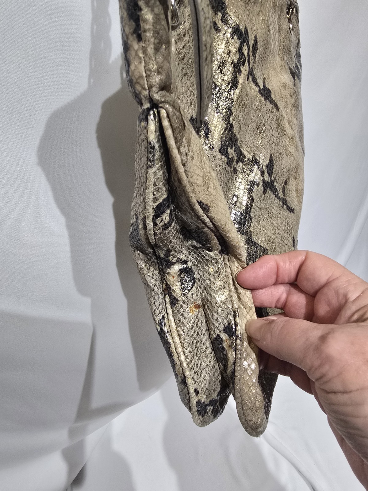 Dkny Leather Python Print Pouch Handbag Zip Top I… - image 8