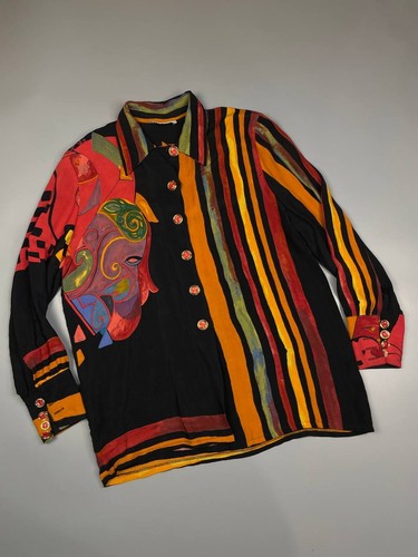 Sandro, Vintage 70s 80s Sandro Paris Abstract Button Up Shirt Viscose Made in France Men