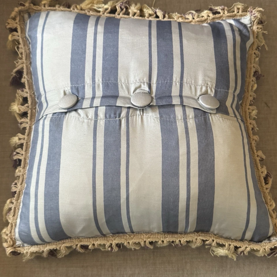 "Almohada 100 % seda a rayas borla pintada a mano rosas 13"" X 13"" inserto de plumón" Foto 3 de 4