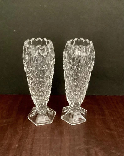 Vintage Pair (2)  Fostoria American Crystal Cupped  6 1/2”  Vases.￼USA