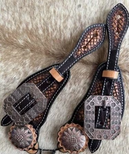 Ladies Tooled Top Grain Leather Western Pair Spur Straps
