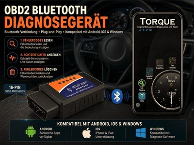 OBD2 Bluetooth Diagnosegerät ELM327 Android iOS Windows Auto Motorrad Scanner