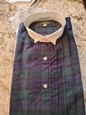 Vintage Tom James Men's Navy Blue And Green Long Sleeve Dress Shirt 15.5 -34