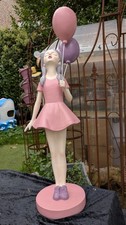 Deko Figur Mädchen mit Ballon  stehend Polyresin 90cm Rosa  NEUHEIT