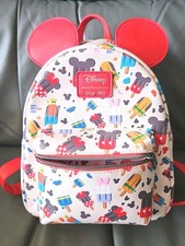 Mini Mochila Loungefly Disney Minnie Mouse Estampado de Paleta Roja Orejas de Minnie Usada en Excelente Condición