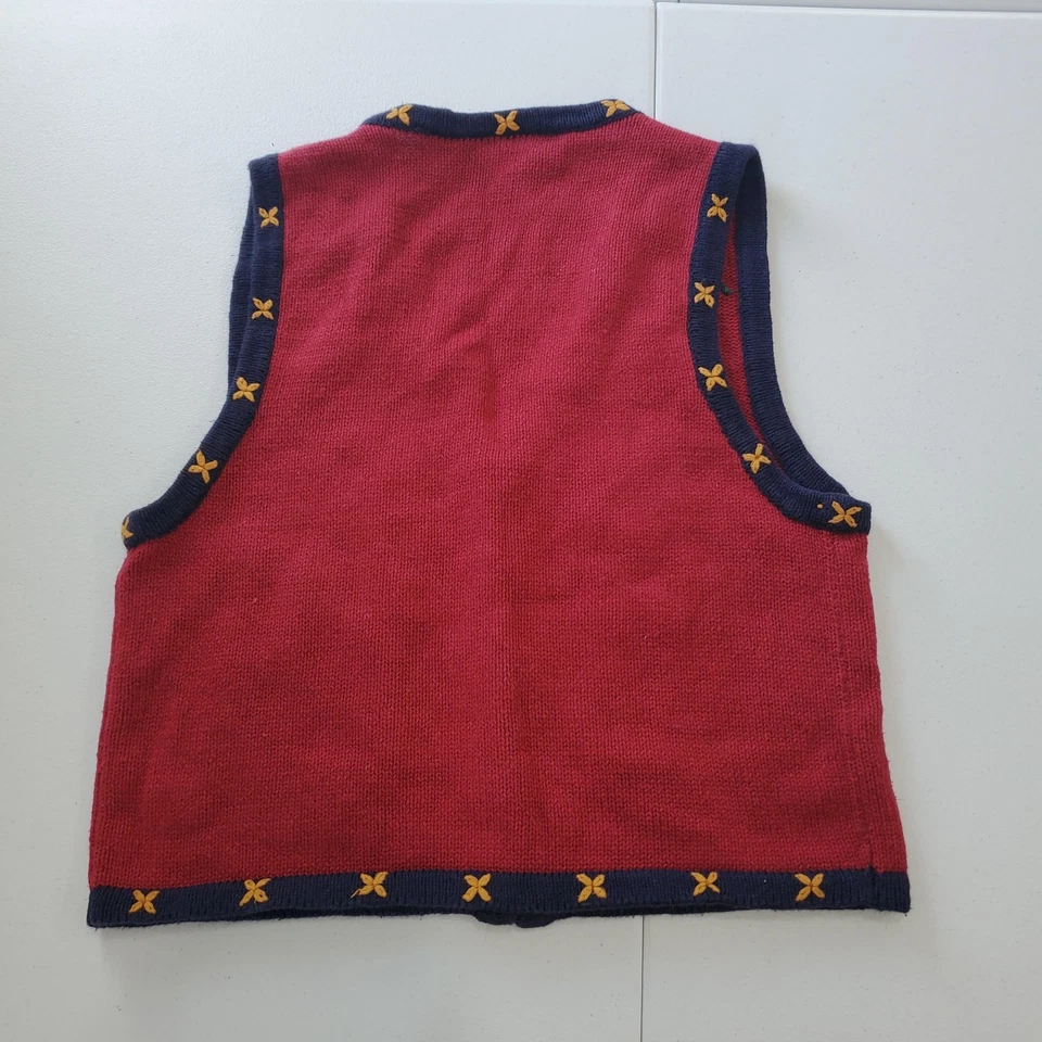 Colete Suéter Vintage Cottagecore Caprichoso Pequeno Vermelho Marinho Floral Bordado Anos 90 - Imagem 2 de 4
