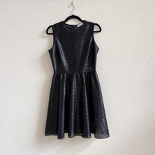 Sandro lasercut Crew Neck A-Line Black Mini Dress, Size 2
