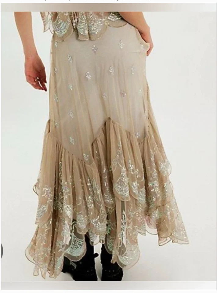 Free People Maxi-Midirock Ciara Shimmer Sequence hellbraun Größe XS - Bild 1 von 4