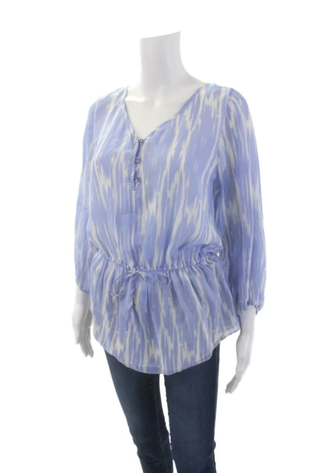 Blusa Shoshanna para mujer de seda manga corta con botones azul claro talla 8 Foto 2 de 4