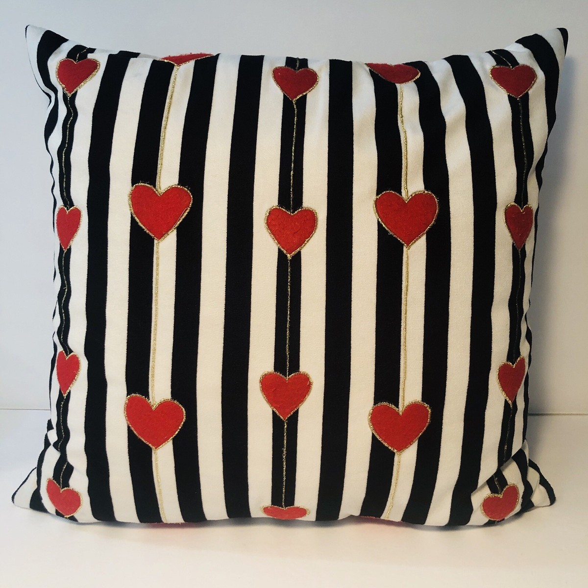 Black White Throw Pillow 18”x18” Striped With Red Plush Hearts | eBay