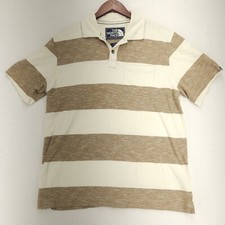 THE NORTH FACE Polo Golf Shirt Mens M Pocket S/S Tan White Striped Cotton