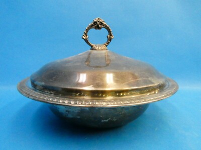 Silverplate FB Rogers F.B.R. EP Brass USA w Oven Proof Glass Dish Serving Bowl