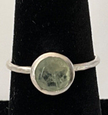 Natural Green Jadeite Jade Round 925 Sterling Silver Beautiful Women Ring 6.75