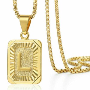 Authentic Yellow Gold Plated Initial Letter A-Z Pendant Necklace Box Chain