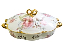 Antique Habsburg China Austrian  Tureen Decorated with Pink Roses