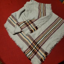 Sylvia Alexander Large 52"×52" Square Gray Scarf With Red/Green/Gold Plaid Edge 