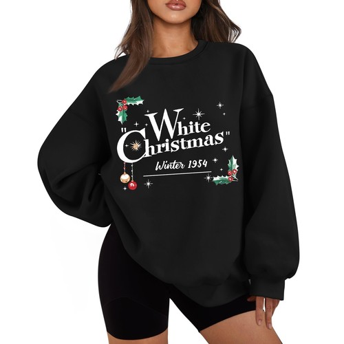 Women's Casual Fashion Long Sleeve Christmas Print Round Neck Sweatshirt Top - Picture 8 of 51