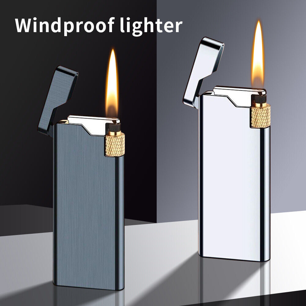 Ultra-thin Windproof Metal Flint Lighters Gas Lighter Butane Turbo Jet Lighter