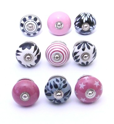 Schwarz 4 cm Ø Schrankknöpfe // Möbelknöpfe Keramik Pink 6 Stück