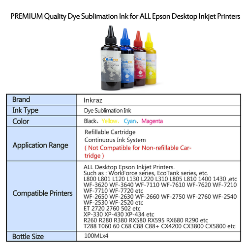 400ml Sublimation Refill Ink for WF, XP epson printers Refillable Cartridge ciss - Picture 3 of 7