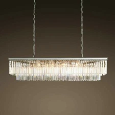 Restaurant Long Table Lamp Crystal Chandelier Living Room Rectangle Chrome Lamp